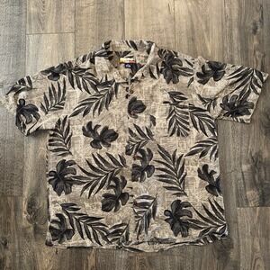 Havana Jacks Cafe Shirt Mens XL Brown Hawaiian Silk Button Up Beach Tropical